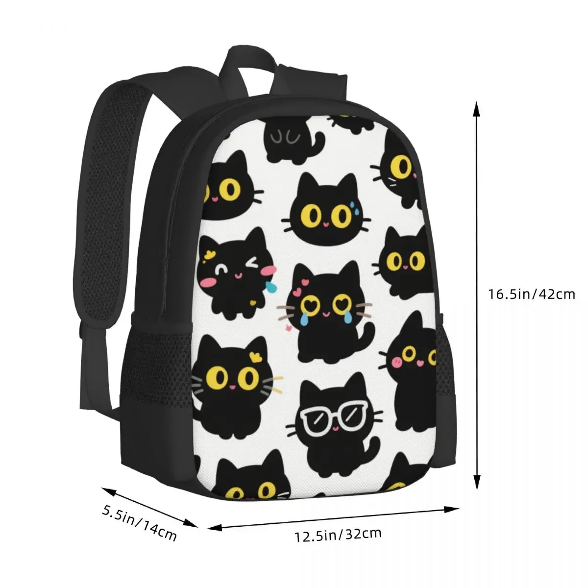 Behavior of black cat boys and girls, children's backpacks, laptops, shoulder bags