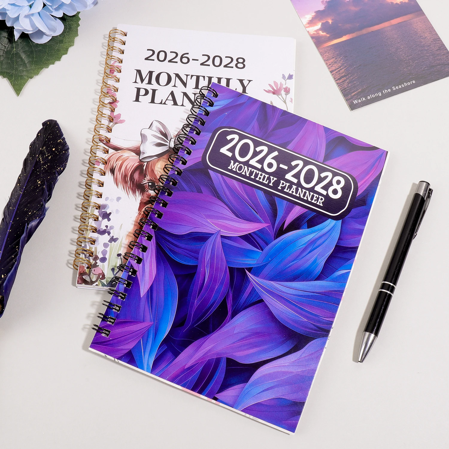 2026-2028 Monthly Spiral Planner, 3 Year Agenda Calendar With Event Markings, Highland Cow Cover Organizer For Work & Schedule