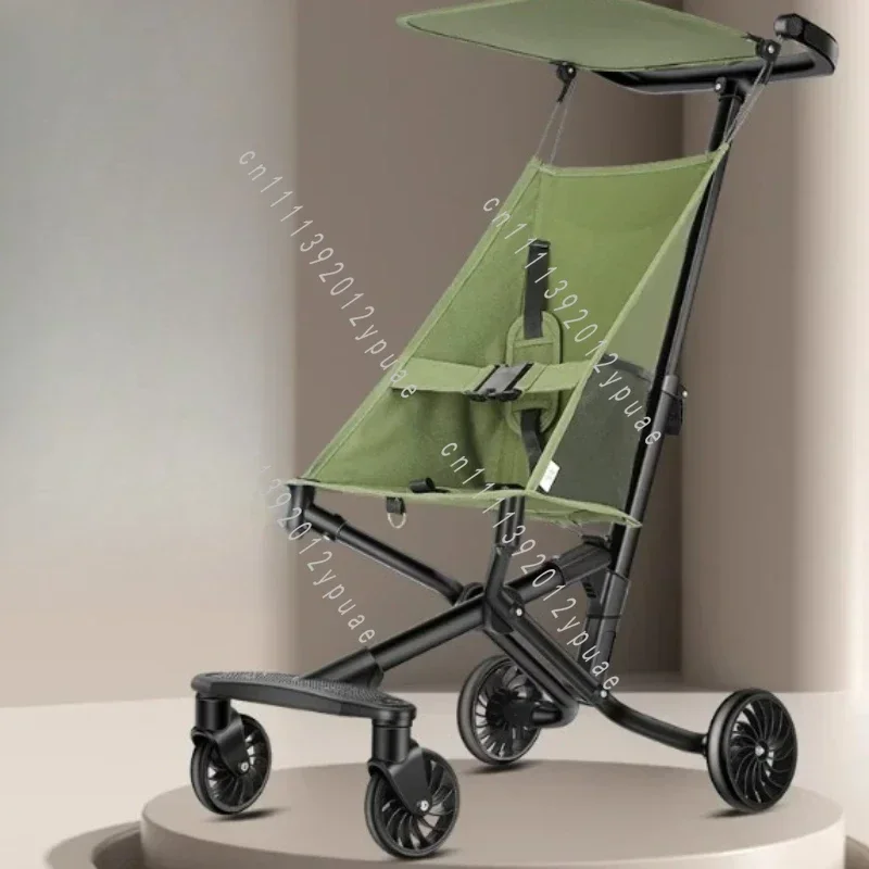 Foldable Ultra Light Four Wheel Travel Pushchair, Portable Outdoor Walking Carrier for Daily Trip