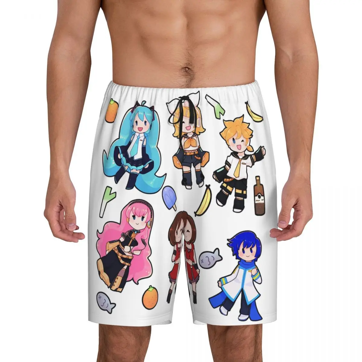 

Пользовательский вокалоид Чиби Хаос! Короткие пижамные штаны Miku для мужчин, нижняя часть пижамы, шорты для сна, спальные штаны