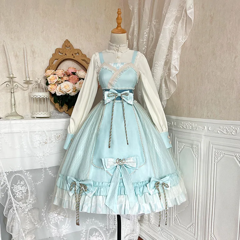 Robe Lolita pour femmes, jupe-pull Kawaii, bleu Miads, princesse, douce, été, japonais, Harajuku, Costume Cosplay