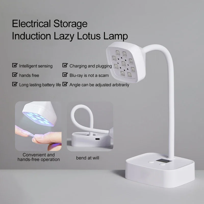 9 LED UV-Tischlampe, wiederaufladbare Nagellampe 360° °   Biegsame Gel-Nagelpolierlampe, schnell trocknend, für Maniküre, Salon, kabelloser Nageltrockner