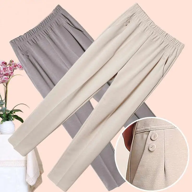 

Elastic High Waisted Women's Pants Straight Trousers Womens Casual 2024 Spring Soft Thin Solid Loose Suit Pants for Women T68