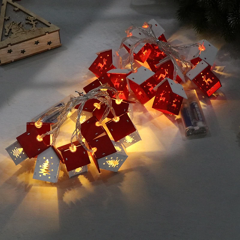 1Pcs Christmas Wooden House LED String Light Xmas Tree Hanging Ornament Decoration New Year Gift