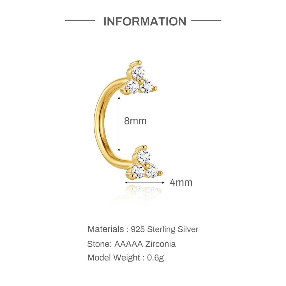 AIDE 925 Sterling Silber Pferdeaugen-Kronen U-förmige Ohrringe für Frauen Knorpelpiercing Ohrknochenring Nasenring Schmuck Geschenke – Detail 12