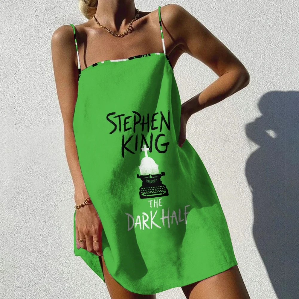 Green Women’s Mini Sexy Dress Stephen King Letter Graphic Print Casual Beach Vacation Dress High Quality Sleeveless Dresses