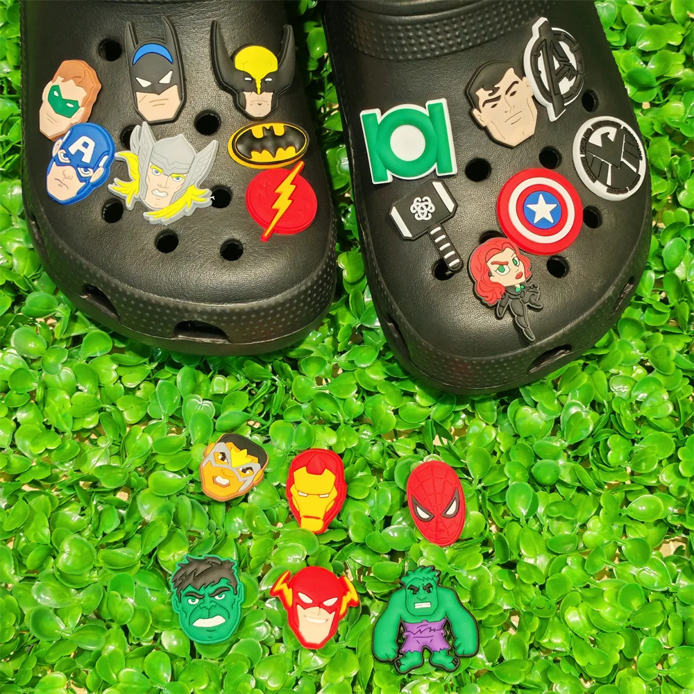 

1-20Pcs Hulk Batman The Flash Hammer Boys Shoes Buckle Charms Cool Avengers Heroes Slipper Ornaments DIY Backpack