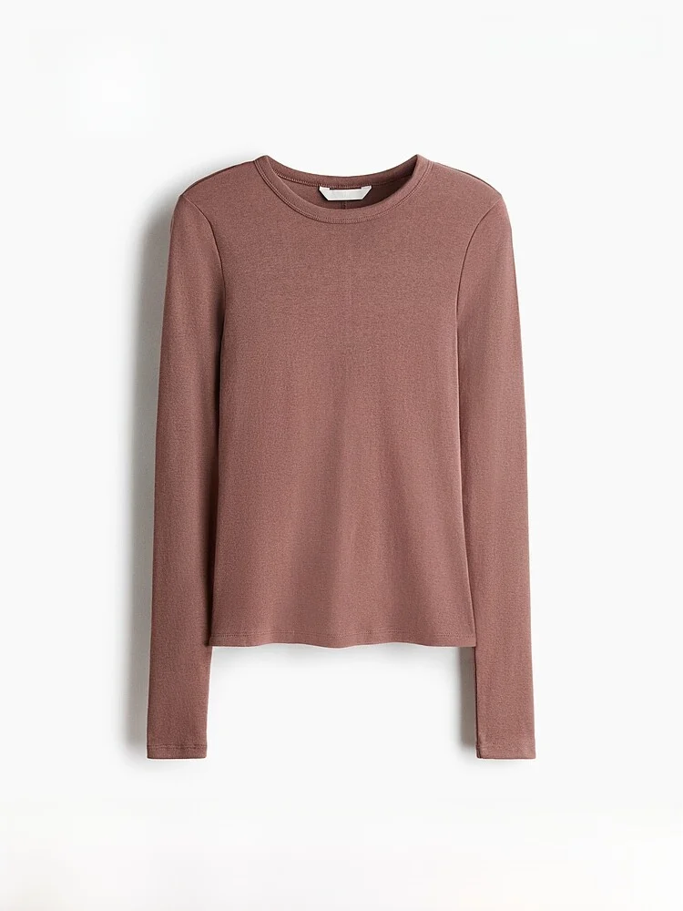 

Женская приталенная футболка H&M с длинным рукавом, летняя коллекция 2026, из смесового хлопка с лайкрой, базовый стиль, для ношения под одеждой, топ из ткани для активного отдыха