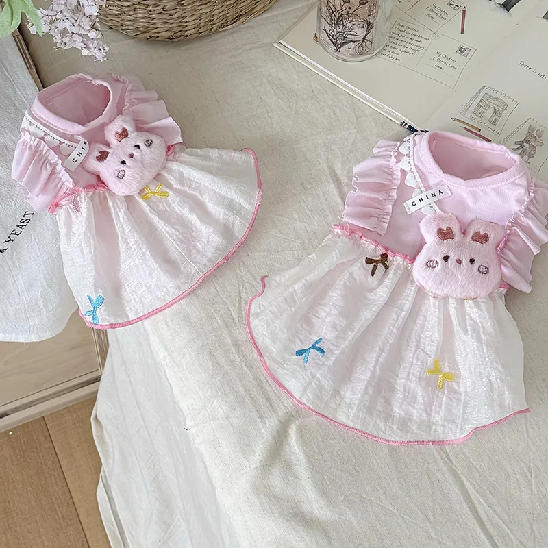 

Pet Pink Cute Summer Rabbit Princess Dress Small Dog Teddy Yorkshire Summer Thin Checkered Tank Top Dog Clothes for Small Dogs