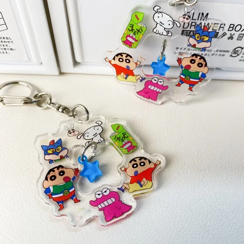 Bandai Anime Crayon Shin-chan Action Kamen Kawaii Q Version Figure Acrylic Bag Pendant Keychain Model Toys Birthday Gifts