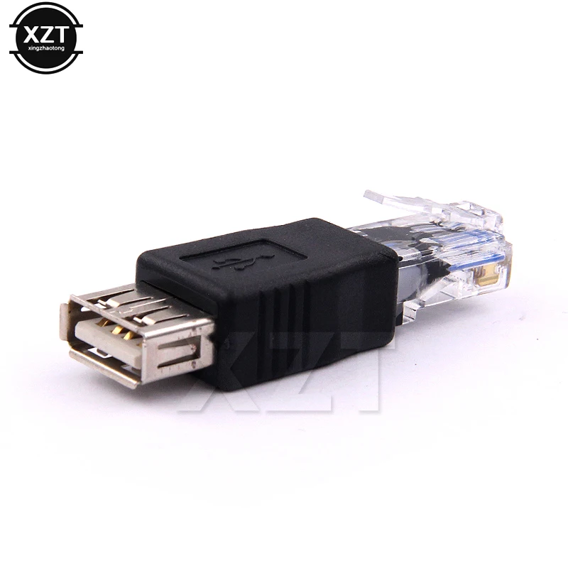 10 Buah/Lot Kepala Kristal RJ45 Laki-laki Ke USB 2.0 AF A Perempuan Konektor Adaptor Laptop LAN Jaringan Kabel Ethernet Steker Konverter