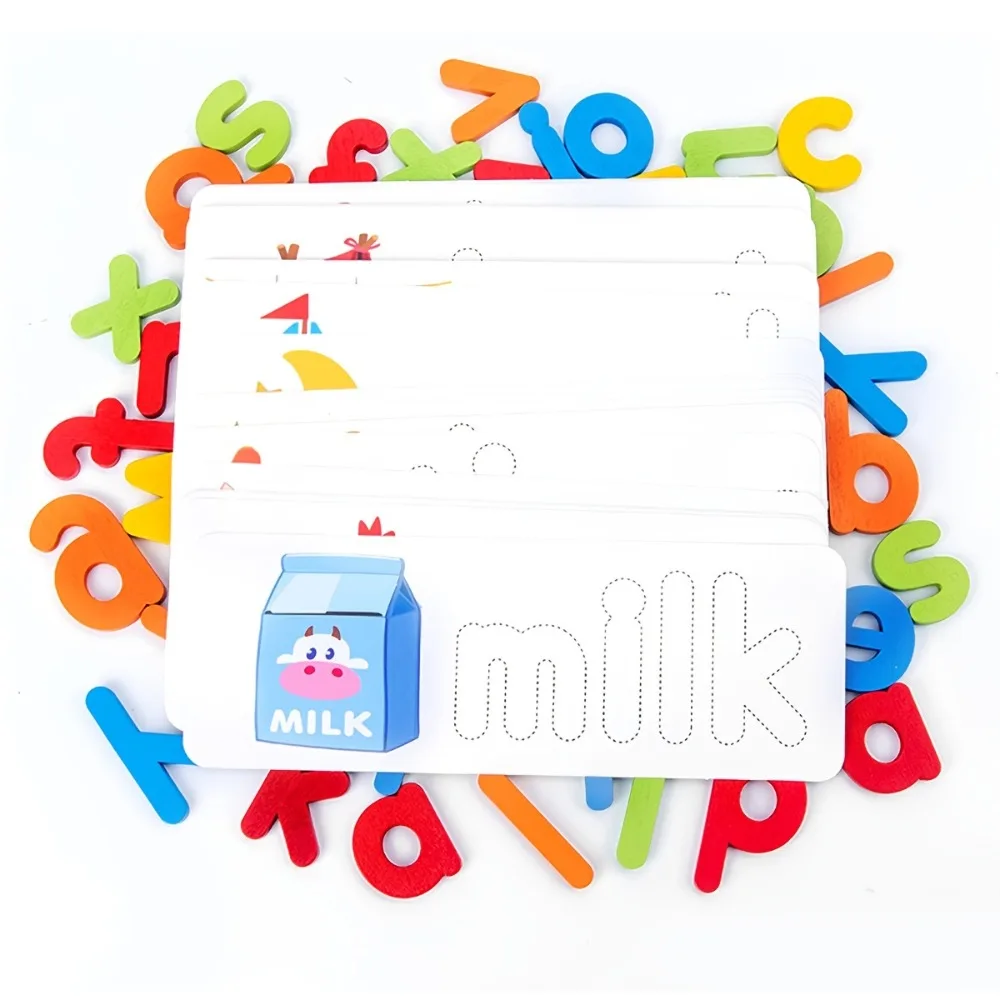 Wooden Puzzle Wood Spelling Words Game Cartoon Animal Kids Wooden Puzzle Toy Colorful Cute Letter Matching Game Words