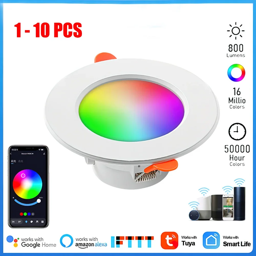RUNTOIN 1-10PCS 10W Smart LED Downlight Bluetooth Ceiling Lamp RGB CCT Lamp APP Remote Control Color Changing Light Home