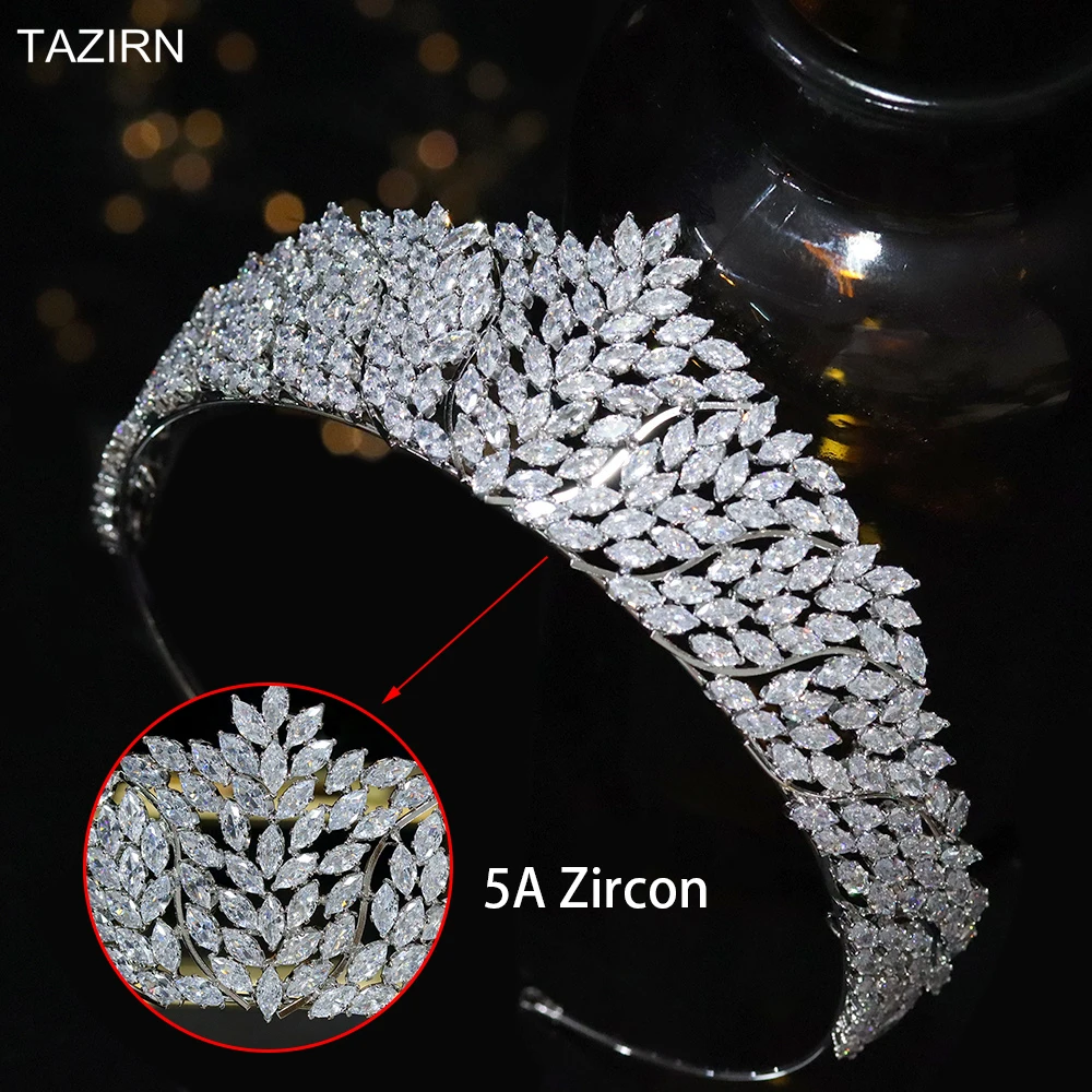5A Cubic Zirconia Crowns and Tiaras for Women Wedding Headpieces Princess Queen Elegant CZ Big Headwear Bridal Hair Accessories