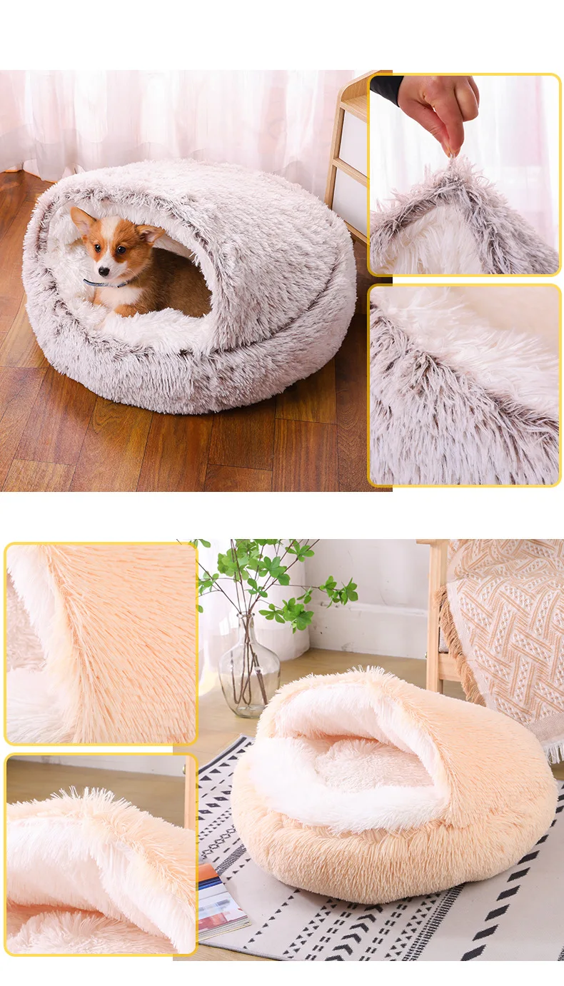 Rundes Hundebett, Winter, warmes Katzenbett, Plüschkorb für Hunde, waschbares Haustierbett für kleine, mittelgroße und große Hunde, Sofa für Katzen – Detail 4