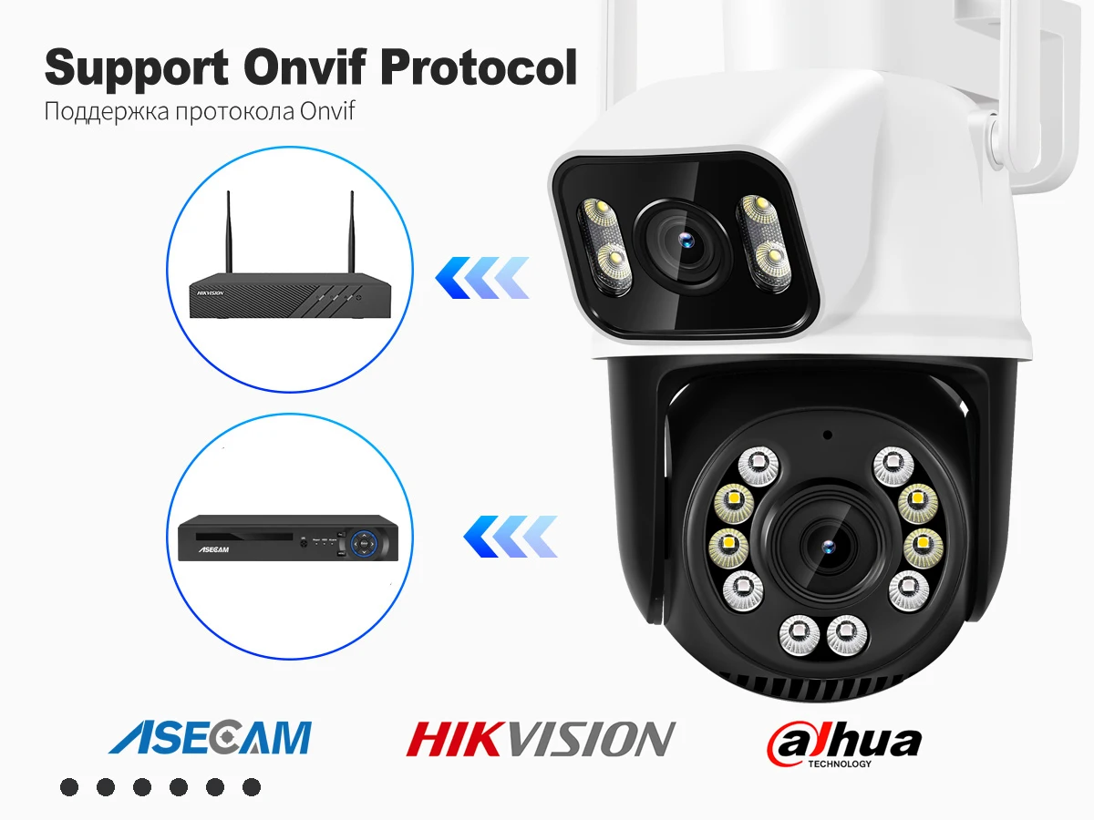 8MP 4K Wifi Camera PTZ Dual Screen AI Human Detection Auto Tracking Outdoor ONVIF CCTV Security Surveillance Camera ICSee
