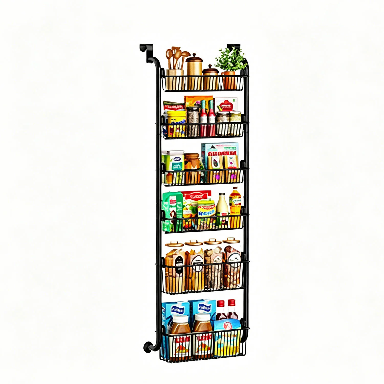 Organizador para colgar sobre la puerta, estante de almacenamiento de 6 niveles con cesta ajustable para dormitorio, cocina, montaje en pared/puerta