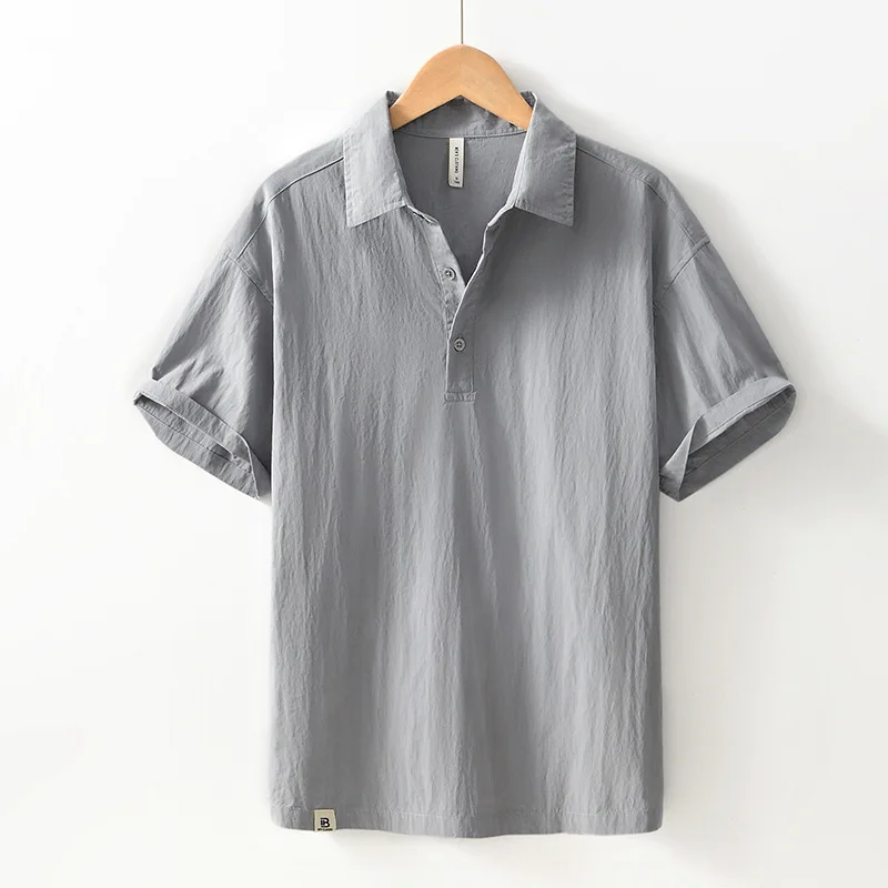 

Chinese Style Casual Short Sleeve Shirt Thin Pure Color Retro Breathable Overhead Men's Summer Shirt Comfortable Cotton Top