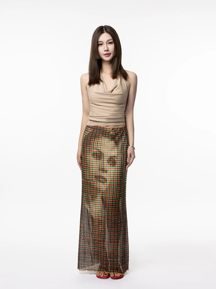 

Aesthetic Summer 2025 Design Retro Spicy Girl Swing Ne Vest Women's Faion f Skirt Other Material 00%