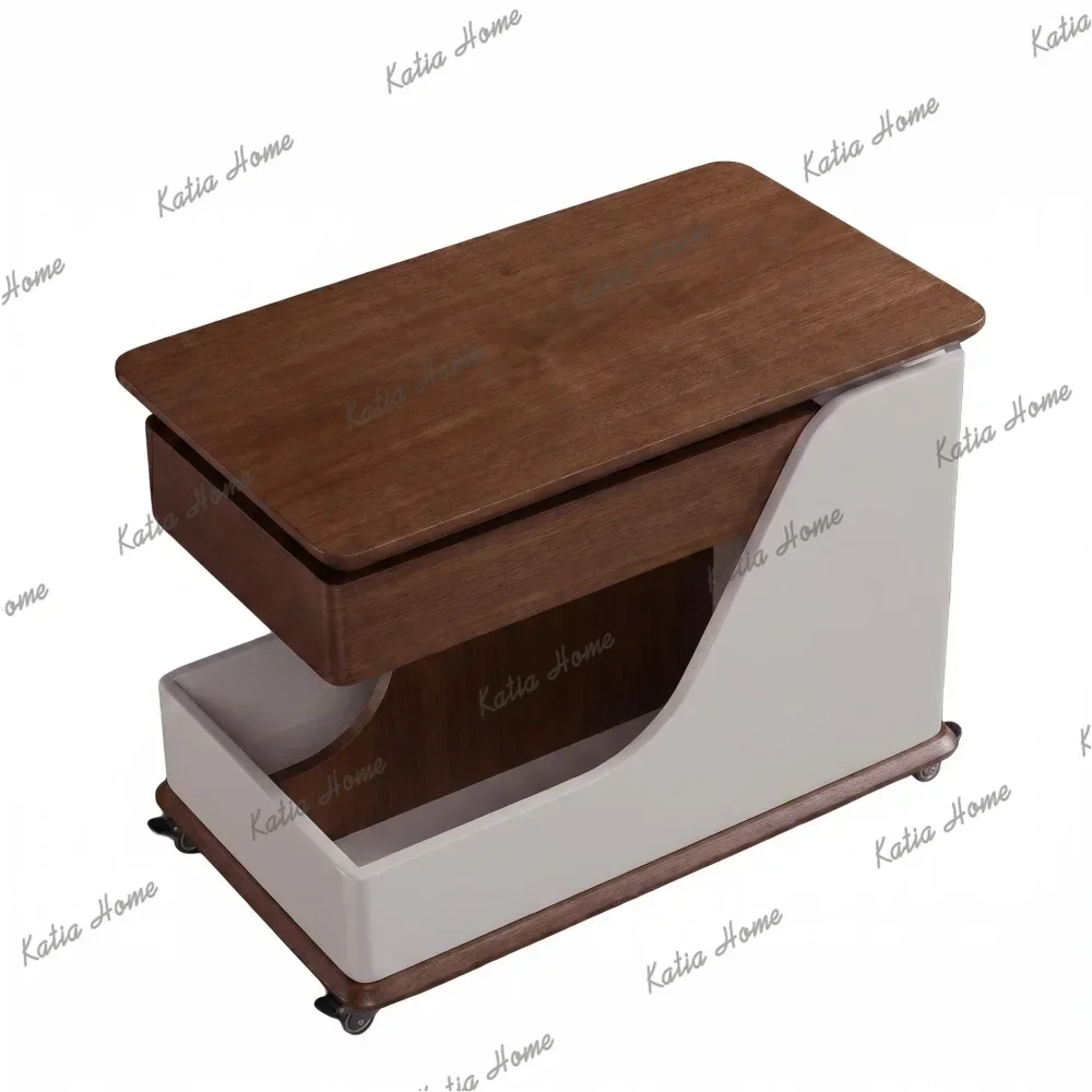 LSHeight Adjustable Side Table Coffee Table, Portable End Table with Storage Compartments, for Living Room Balcony Bedroom FYCT