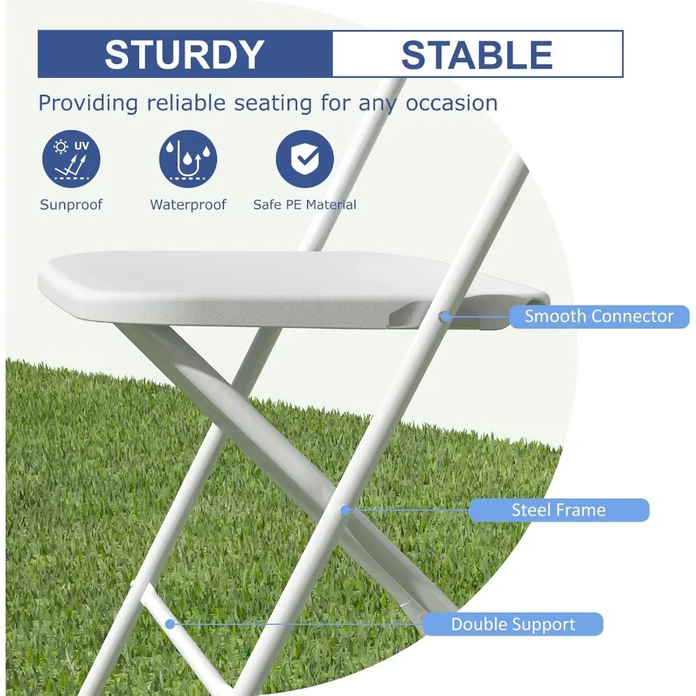 Portable Folding Chairs White 18-Pack, Durable Plastic for Outdoor and Indoor Use, 350lb Capacity, Lightweight Event Chairs