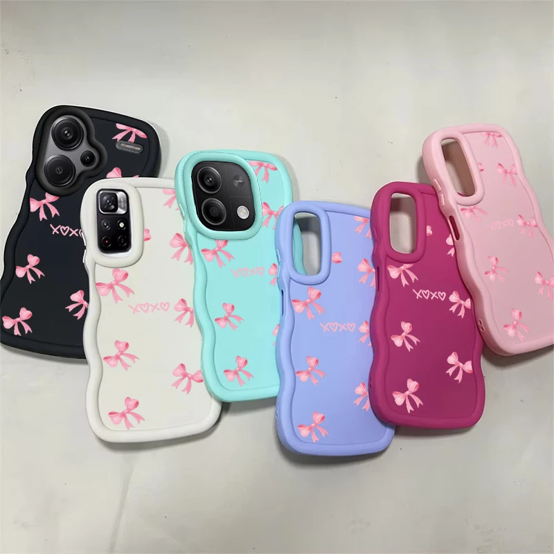 

Creative Pink Bow Soft Macaron Wave Phone Case For Xiaomi Redmi A1 A2 A5 Plus + A3 11A 12 12C 13 13C 14C Note 11 14 14S Cover