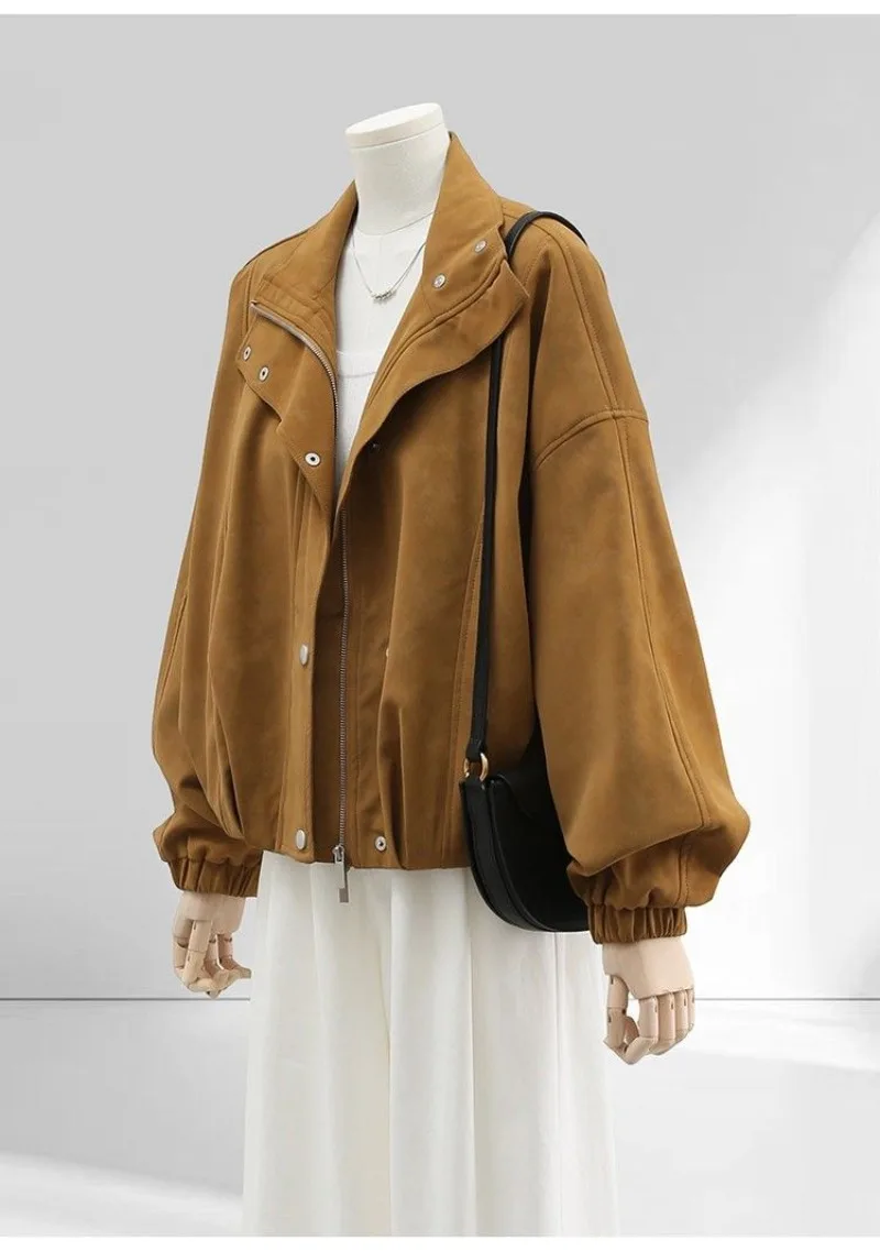 Coffee Design Short Jacket Women's Spring And Autumn 2026 New Maillard Retro Suede Jacket Top Brown