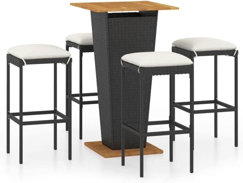 5 Piece Patio Bar Set With Cushions Poly Rattan Black-356