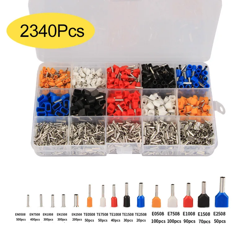 

2340PCS Wire End Ferrule Assortment Box, PVC Insulated Cold Crimp Tube Terminals, Electrical Wiring Terminal Connectors Kit