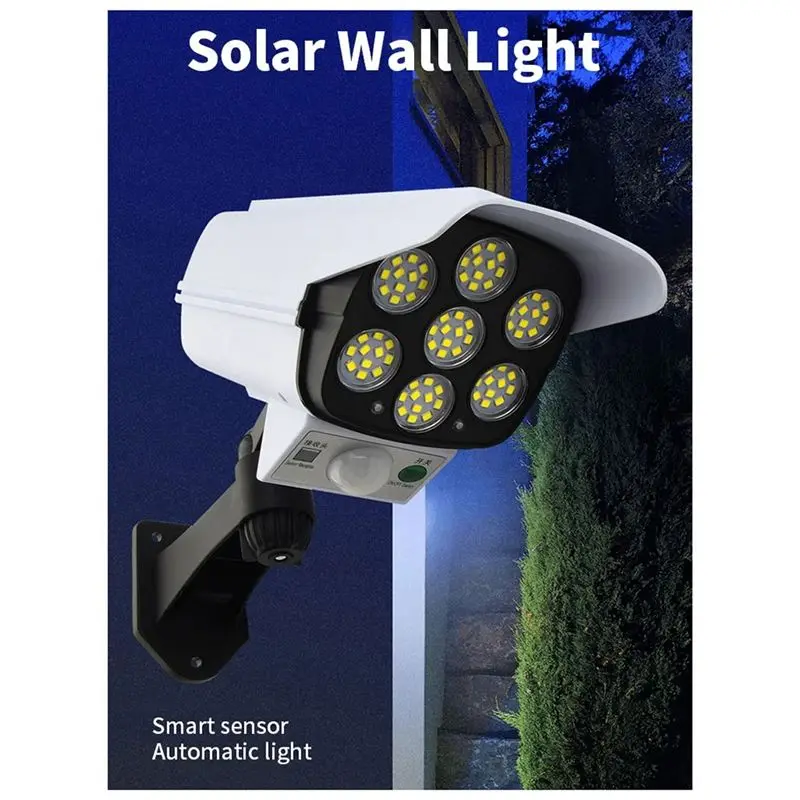 BMBY-2PCS Outdoor Solar Ligths 77Led PIR Motion Sensor Lamp Simulation Camera Solar Wall Light Waterproof Garden Decor Lights Du