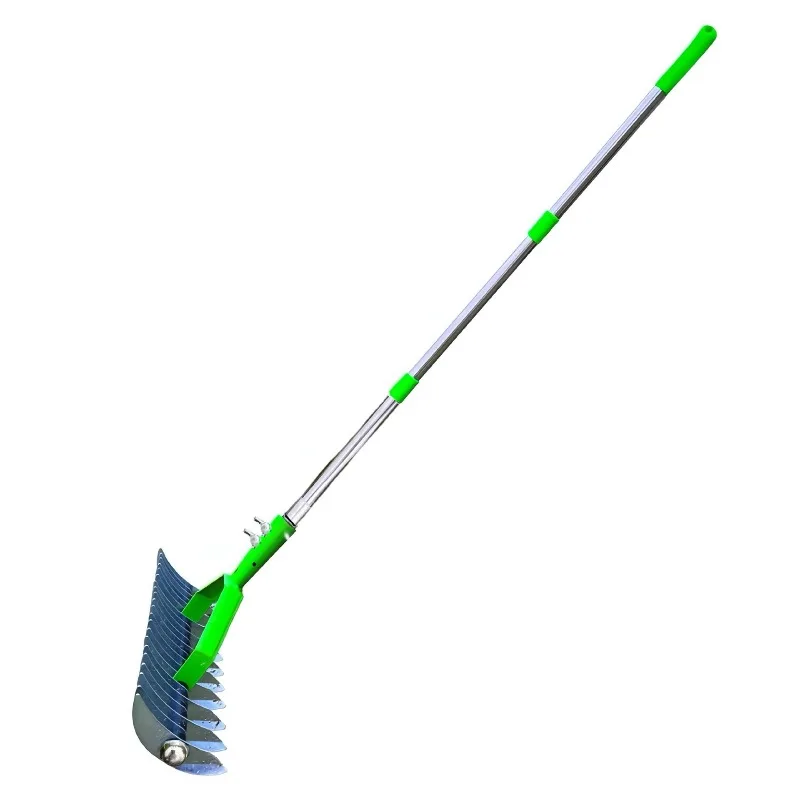 Full Stainless Steel Lawn Thatch Rake, Garden Tool for Turf Combing, Dead Grass & Leaf Cleaning, Soil Turning and Weeding