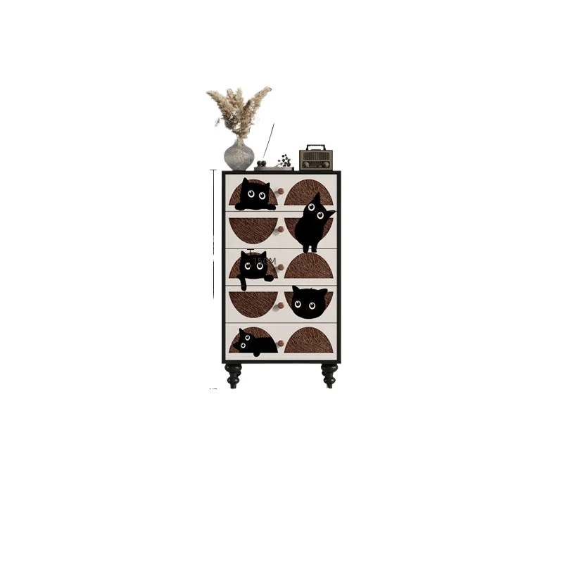 

French retro chest of drawers bedroom solid wood storage living room wall dining side cabinet