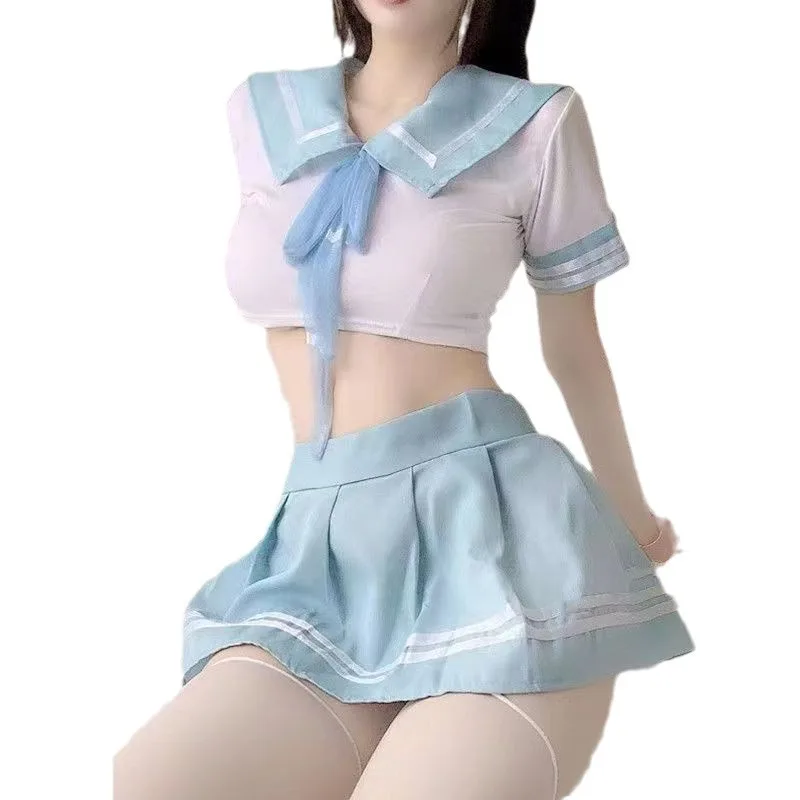 Disfraz de Cosplay para mujer, lencería escolar, uniforme de estudiante, minifalda, conjunto de blusa ajustada, chica universitaria porno, Anime 4