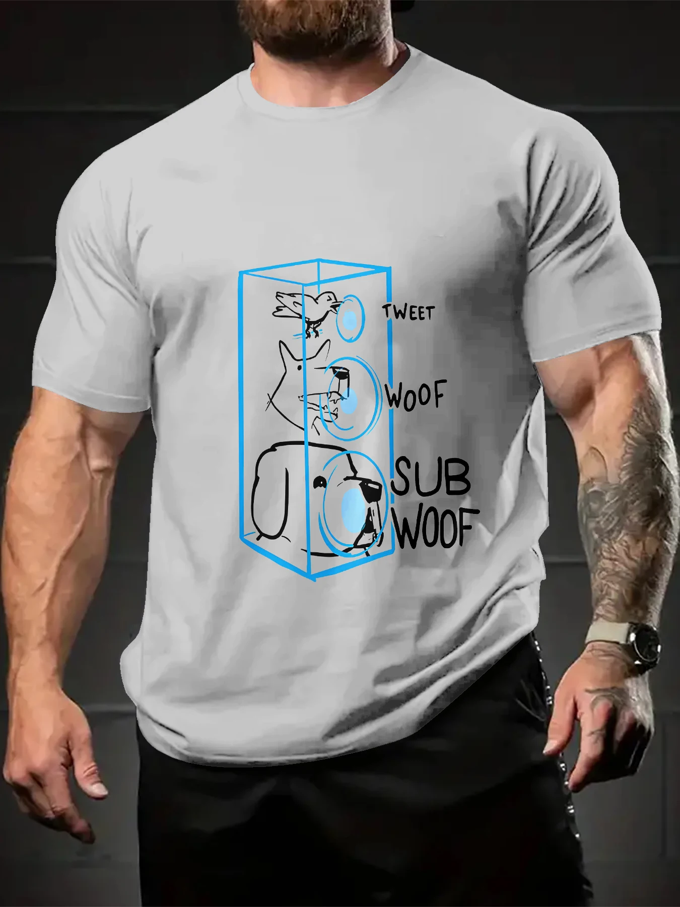 Casual Men Line Drawing Animal Graphic Basic Short Sleeve Top