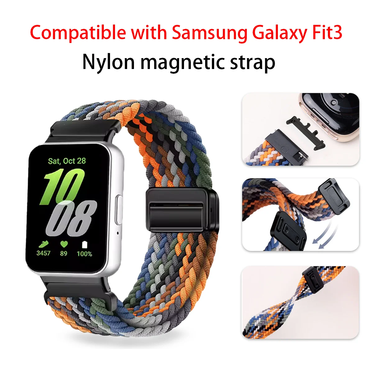 Pulseira Esportiva Magnética de Nylon Ajustável para Samsung Galaxy Fit3 - Acessório de Reposição para Galaxy Fit3