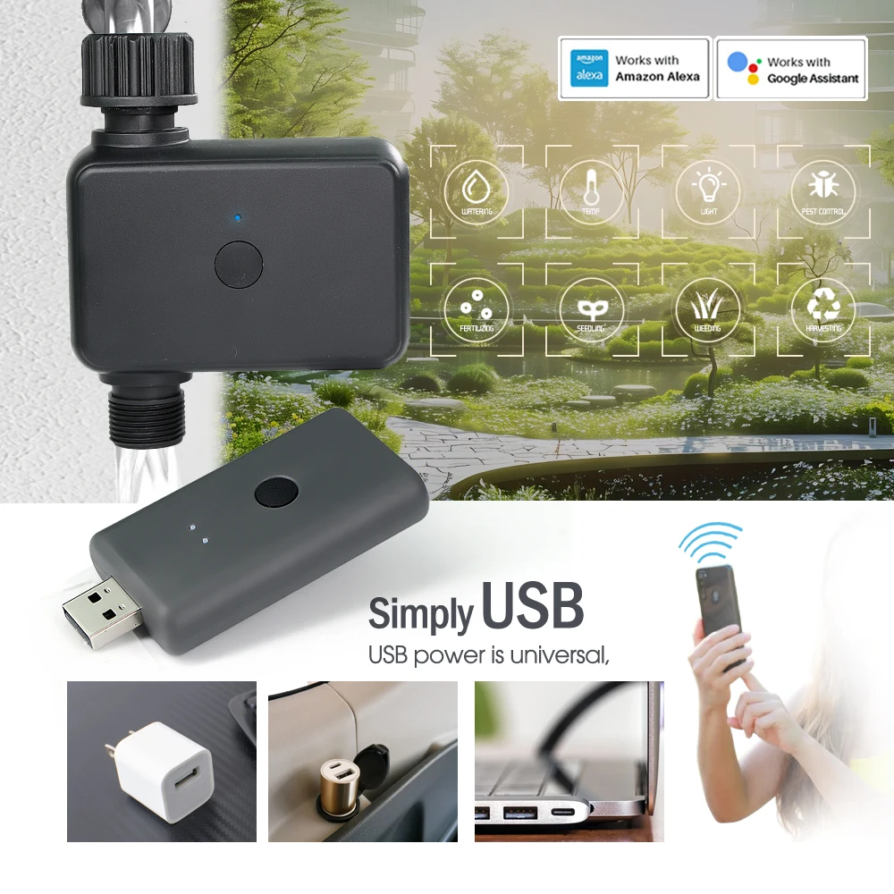 Zigbee Garden Water Timer with USB Gateway Tuya Smart Irrigation Controller Alexa Google Assistant Compatible Rain Delay History
