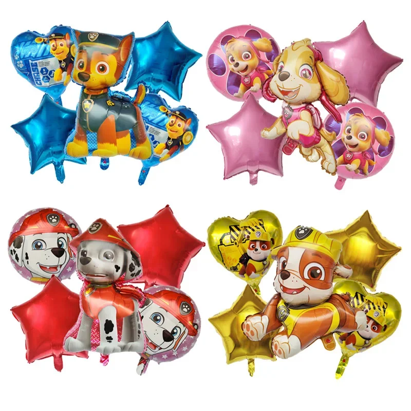 5pcs Paw Patrol Aluminum Foil Balloon Cartoon Ryder Chase Marshall Skye Zuma Birthday Party Decoration Design Children's Toy