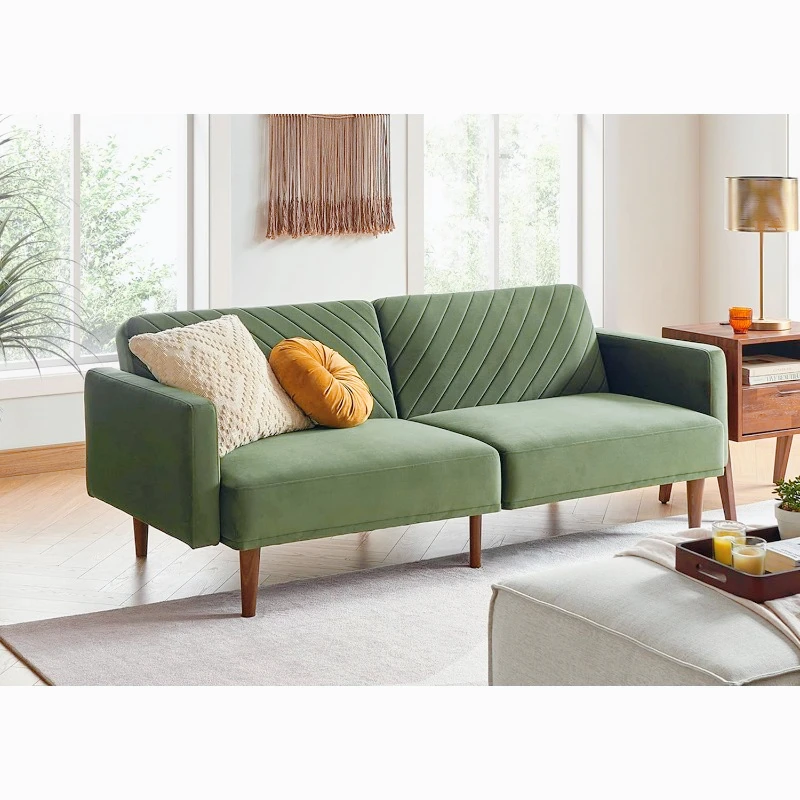 Futon Sofa Bed, Sofa, (Olive Green Premium Velvet)