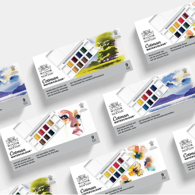 

Winsor & Newton Cotman Solid Watercolor Paint Portable Travel Half Pan Paint Pigment with Palette Tray Paint Brush Set Painting