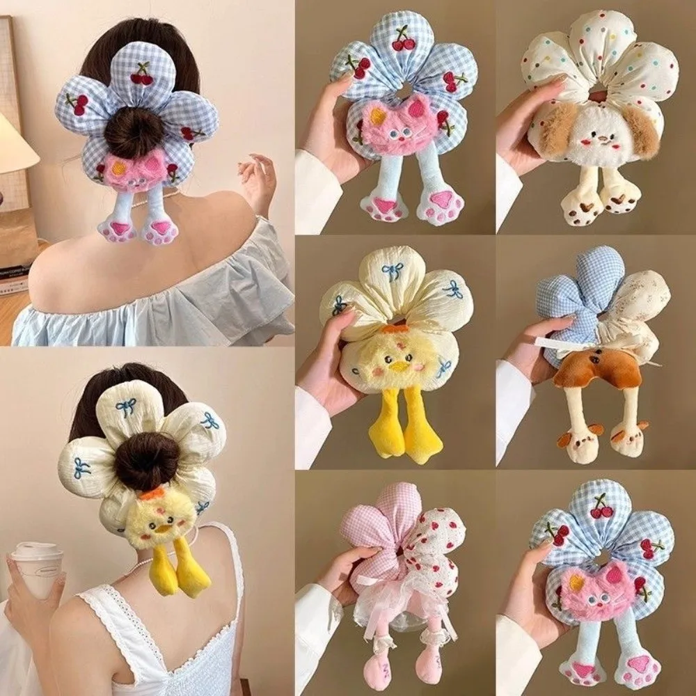 

Cartoon Animal Butt Hair Rope Cute Cloth Cotton Filled Scrunchies Embroidery Large Intestine Circle Plaid Flower Hair Ring Women