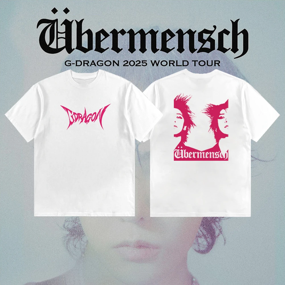 G-DRAGON 2025 WORLD TOUR Ubermensch Merch تي شيرتات قطن للرجال والنساء، أزياء كورية، أكمام قصيرة مطبوعة فضفاضة