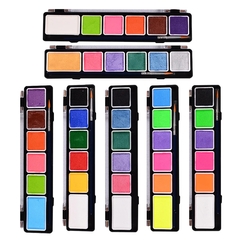 

OPHIR Body Face Paint 6 Colors Set Pearl Fluorescent with Brush Model Paint Makeup Pigment for Halloween Temporary Tatto RT005