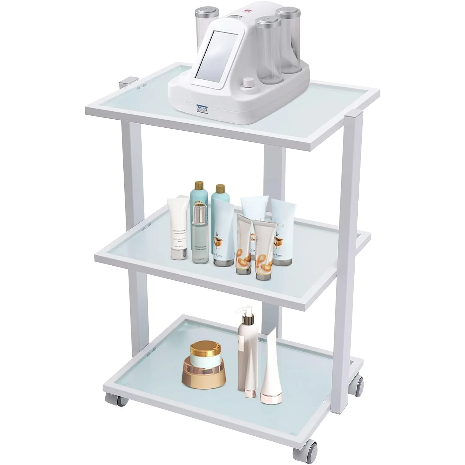 

3-х уровневая тележка для салона, тележка для салона на колесиках, стеклянный поднос и тележка для красоты с металлическим каркасом для спа-маникюрного салона