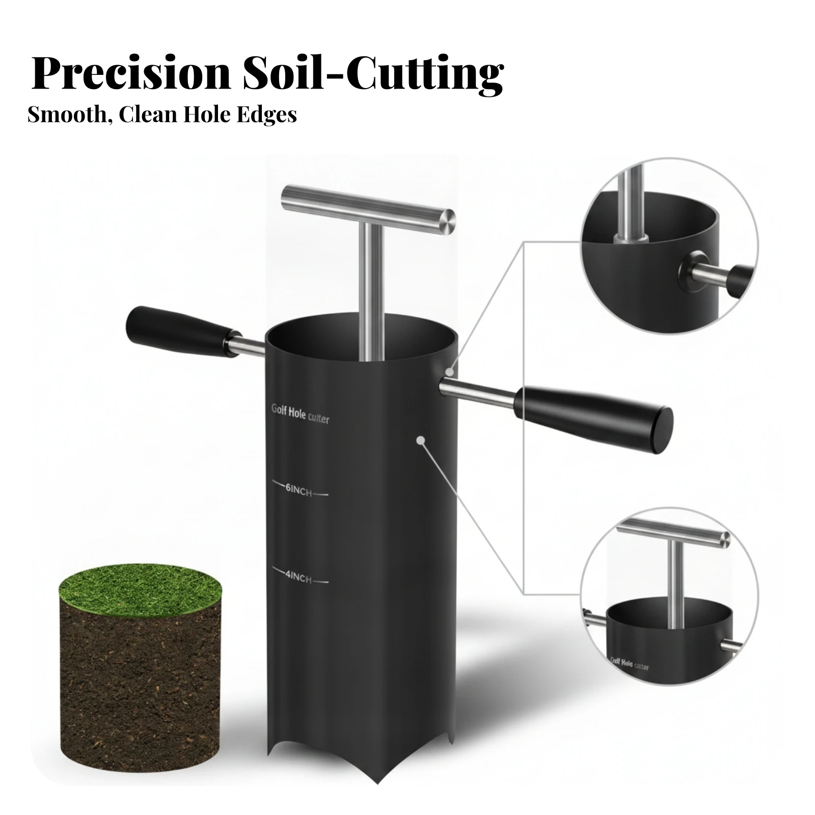 Golf Cup Hole Cutter Carbon Steel Putting Green Hole Cutter Outdoor Tool Blade Cover Black for Greenkeepers