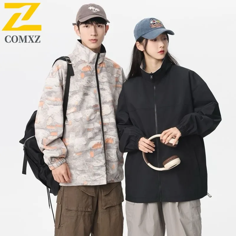 

COMXZ 2025 весенний новый камуфляжный звездный принт, универсальная японская ретро свободная посадка, повседневное пальто с воротником-стойкой, трендовая красивая куртка премиум-класса