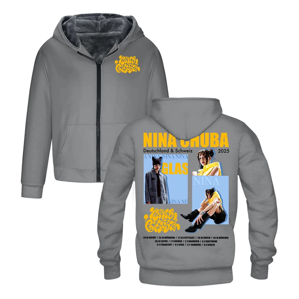 GF نينا تشوبا خمر الرسم 2025 الساحة جولة قلنسوة بسحاب كم طويل الشارع الشهير الرجال النساء سترة سترات معطف الشتاء #1