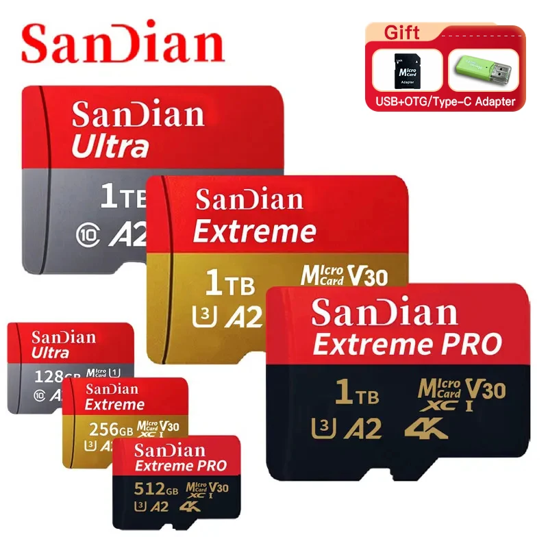 Original  Micro TF SD Card 128GB 256GB Memory Card Class10 U3 512GB 1TB High Speed Mini SD Card for Phone Camera Car DV SLR