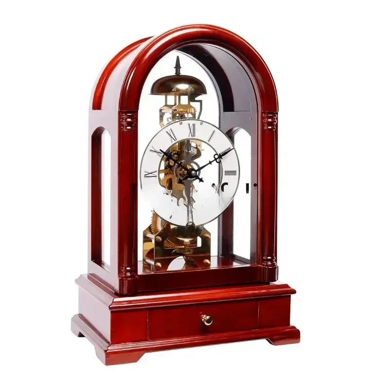 Polaris clockwork winding clock solid wood mechanical large table clock retro Chinese living room ornament clock