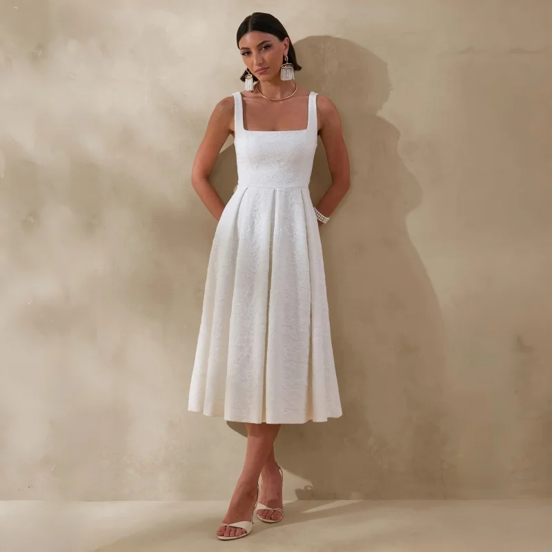 

Lace Square Neck Pleated A-Line Formal Dress Elegant Wedding Guest Bridesmaid Party Gown Cocktail Bridal Shower Party Outfit