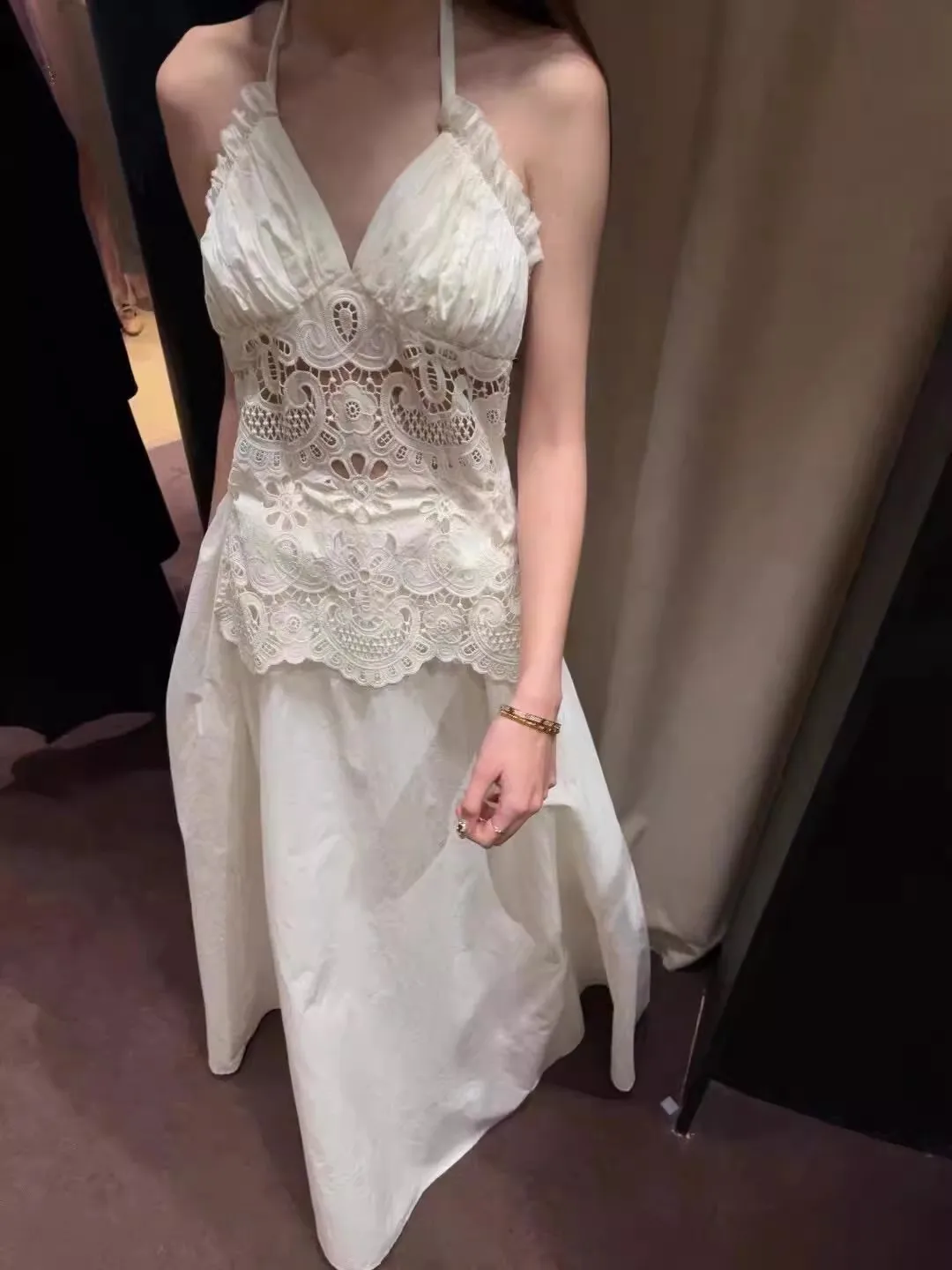 Robe Patchwork en dentelle ajourée pour femmes, dos nu, sans manches, vêtements élégants, Streetwear Chic, moulante, Chic